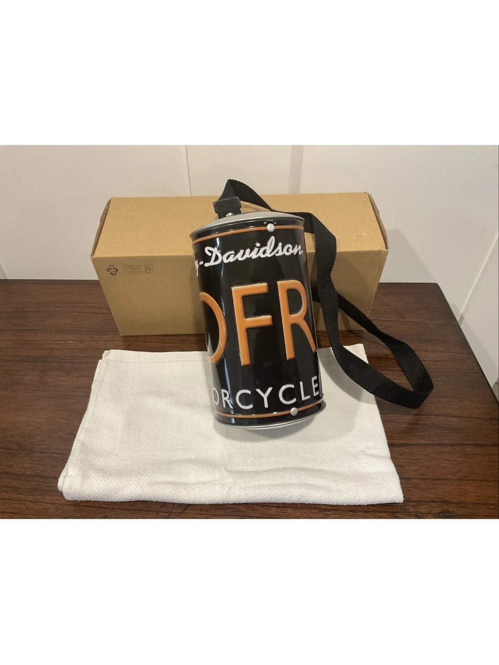 Harley-Davidson license plate  Black and Orange Canister Bag
